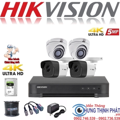 TRỌN BỘ 4 CAMERA QUAN SÁT HIKVISON 5.0 MPX CÓ ÂM THANH